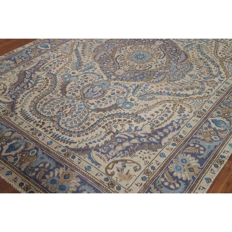 Beige Tabriz Persian Area Rug Hand-Knotted Oriental Wool Carpet - 6'5"x 9'4"