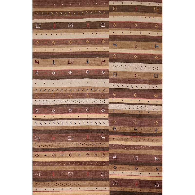Tribal Striped Gabbeh Indian Area Rug Hand-Knotted Wool Carpet - 5'3"x 7'9"