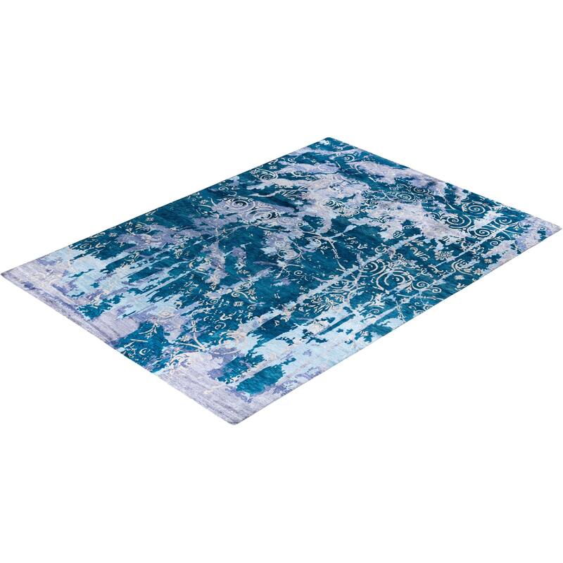 Modern One-of-a-Kind Hand-Knotted Area Rug, Blue - 9' 1" x 12' 2"
