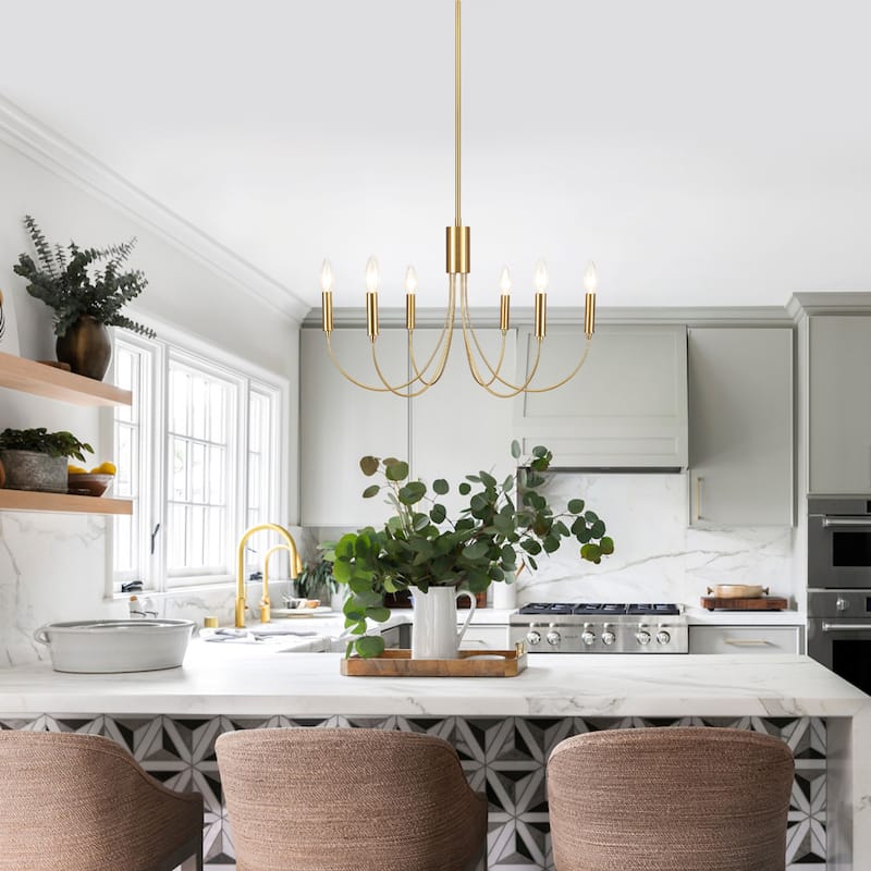 6-Light Modern Candlestick Hanging Linear Chandelier Lighting Island Chandelier for Kitchen Island