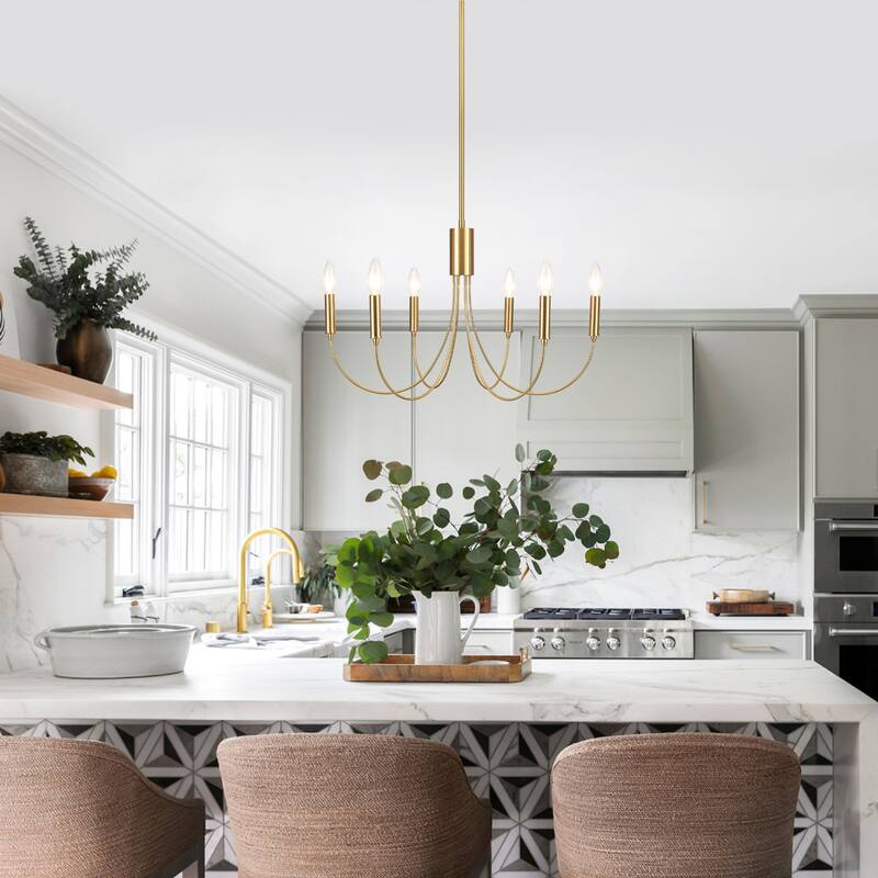 Farmhouse style 6 - Light Metal Candle Chandelier for Kitchen Dining Room - N/A