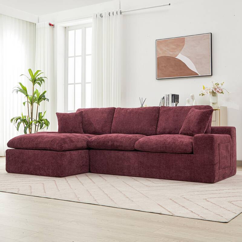 L-Shape Cloud Sectional Sofa with Chaise, Chenille Modular Boneless Upholstered Couche, Full-Compressed Sofa with Side Pockets