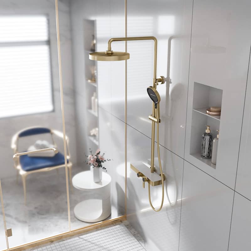 Modland 3-Function Wall Mount Shower System with Tub Spout 10.8" Rainfall Shower & Handheld Shower