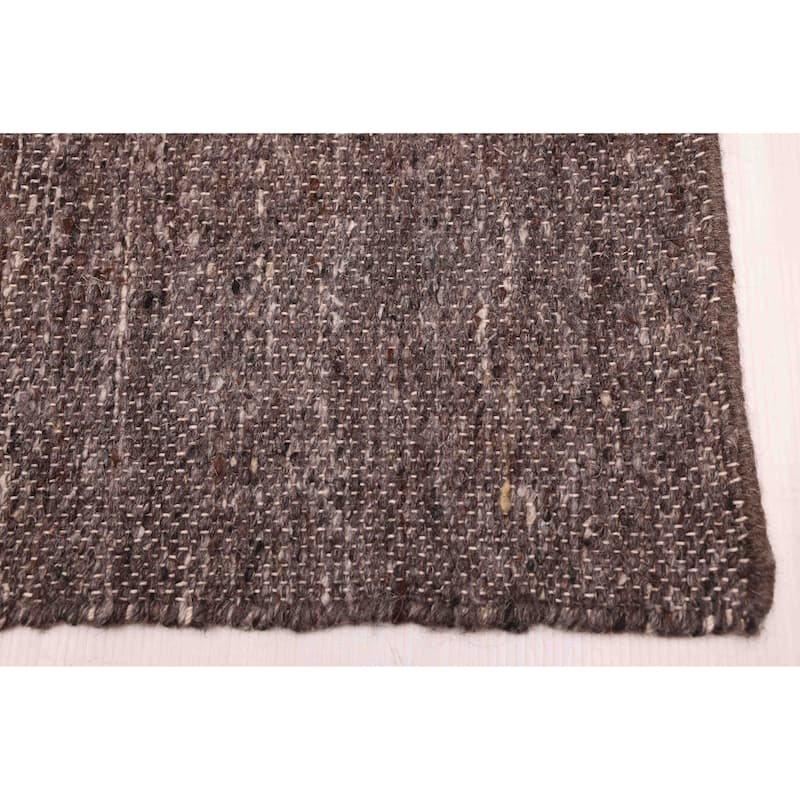ECARPETGALLERY Flat-Weave Nevada Dark Grey Wool Kilim - 8'0 x 9'10