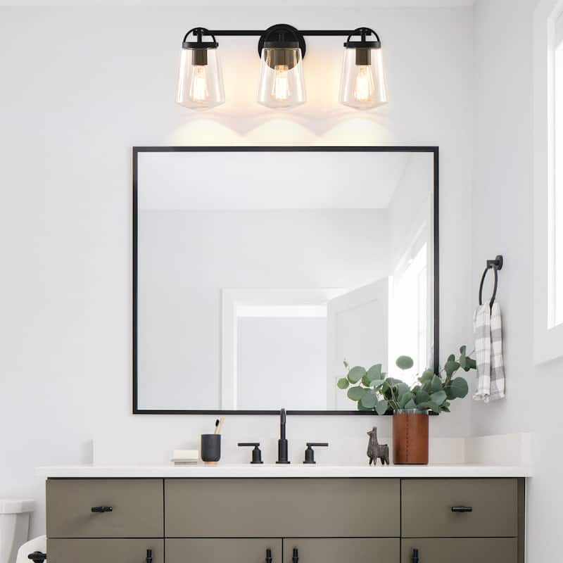 22-inch Modern Matte Black Glass 3-Light Bathroom Vanity Light