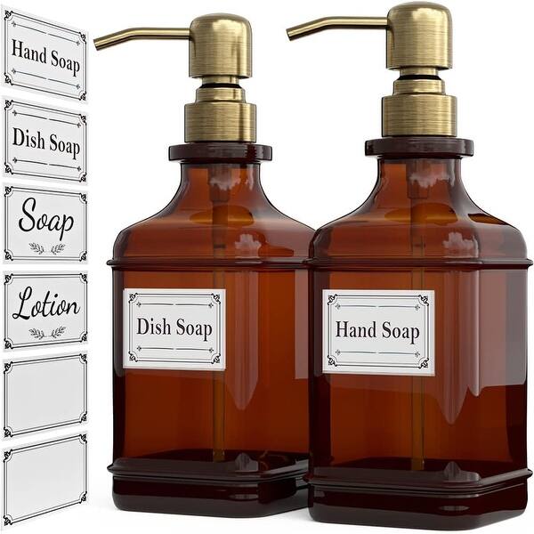 2 pack Glass Soap Dispensers - Brushed Gold