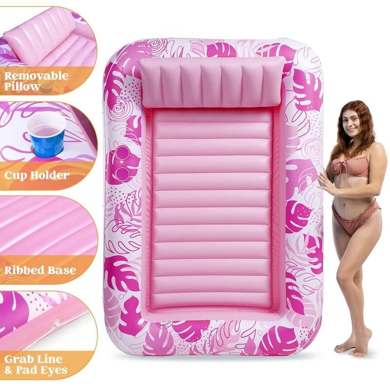 Inflatable Tanning Pool Lounger Float for Adults, 70" x 46" Large Suntan Tub (L-Hot Pink).