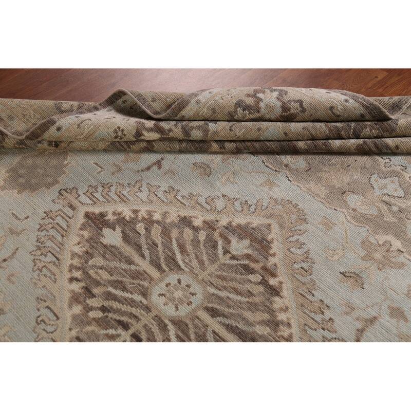 Vegetable Dye Oushak Turkish Area Rug Blue Hand-Knotted Wool Carpet - 8'2"x 9'10"
