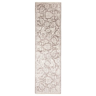ECARPETGALLERY Hand-knotted Heritage Grey Silk, Wool Rug - 2' 7" x 10' 2"