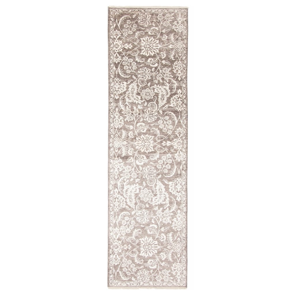 ECARPETGALLERY Hand-knotted Heritage Grey Silk, Wool Rug - 2' 7" x 10' 2"