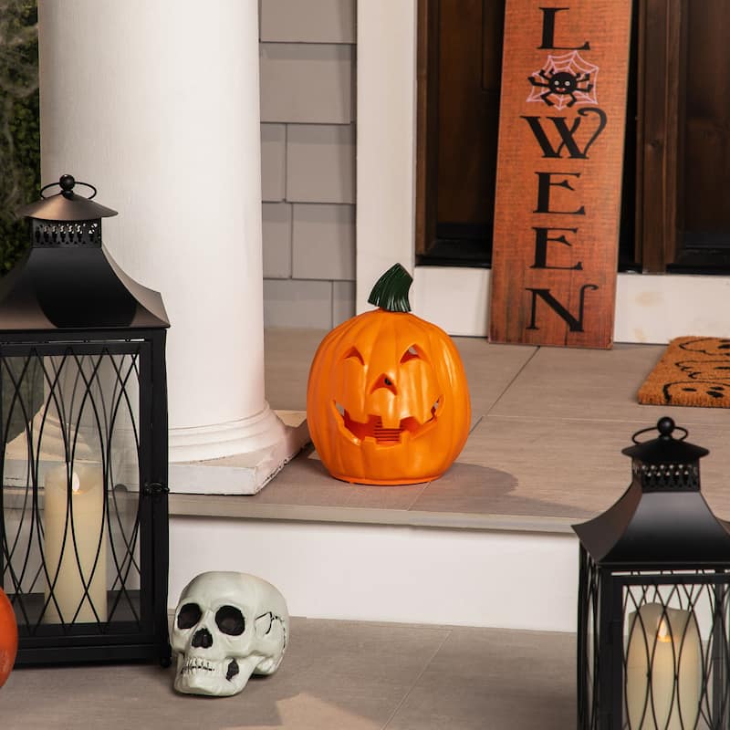 LED Lighted and Animated Double-Sided Jack O' Lantern Halloween Decoration - 9.75"