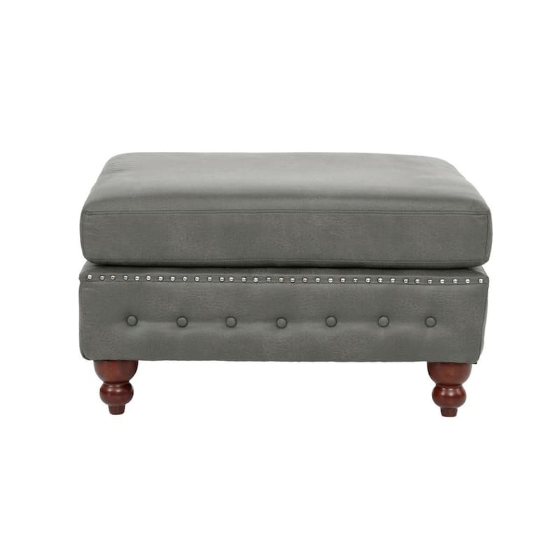 1pc Cocktail Ottoman Slate Gray Breathable Leatherette Tufted Nailhead Wooden Legs Living Room Furniture - Light Slate Grey