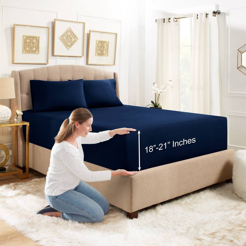 Empyrean Bedding Ultra Soft Microfiber 3 Piece Bed Sheet Set - Extra Deep Pocket Fitted Sheet with 2 Pillowcases - Twin XL - Navy Blue