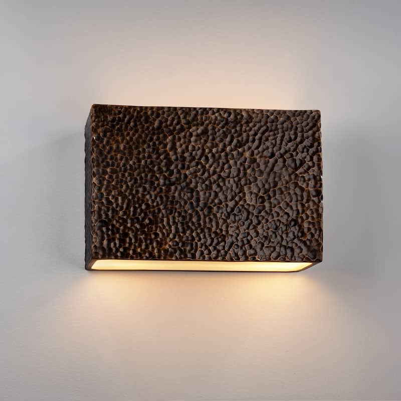 Carbon Loft Maeve 12-inch ADA Hammered Brass Open Top and Bottom Rectangle Wall Sconce - Hammered Brass