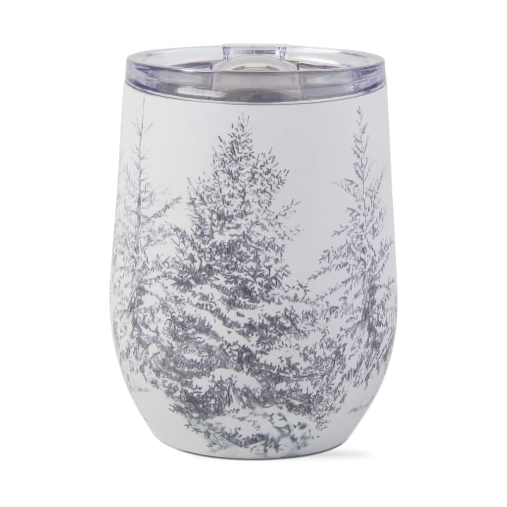 Winter Sketches Tree Stainless Steel Stemless Wine Glass Plastic Lid With Silicone Gasket 8Hrs Cold 6Hrs Hot Christmas Xmas