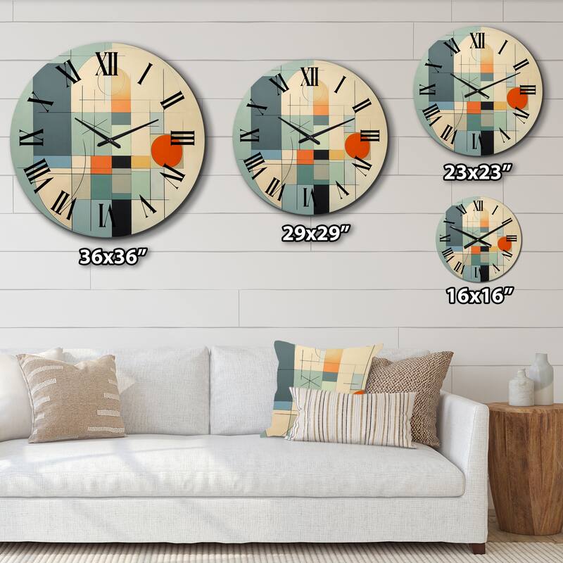 Designart "Serendipity Abstract Mid-Century Geometrics II" Modern Midcentury Oversized Wall Clock