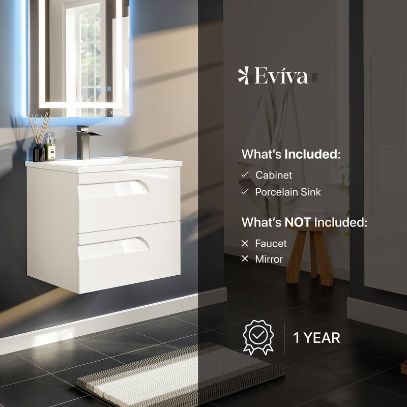 Eviva Joy 24" Wall Mount Bathroom Vanity with Porcelain Top