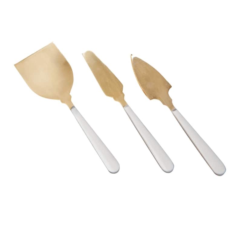 3pc Cheese Knife Set Gold w/ White Resin Handles in Giftbox - Gold & White