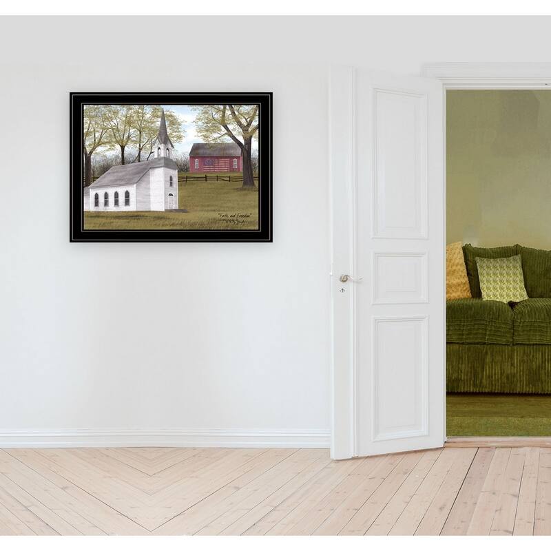TrendyDecor4U Farmhouse "Faith and Freedom" Framed Print Wall Art by Billy Jacobs