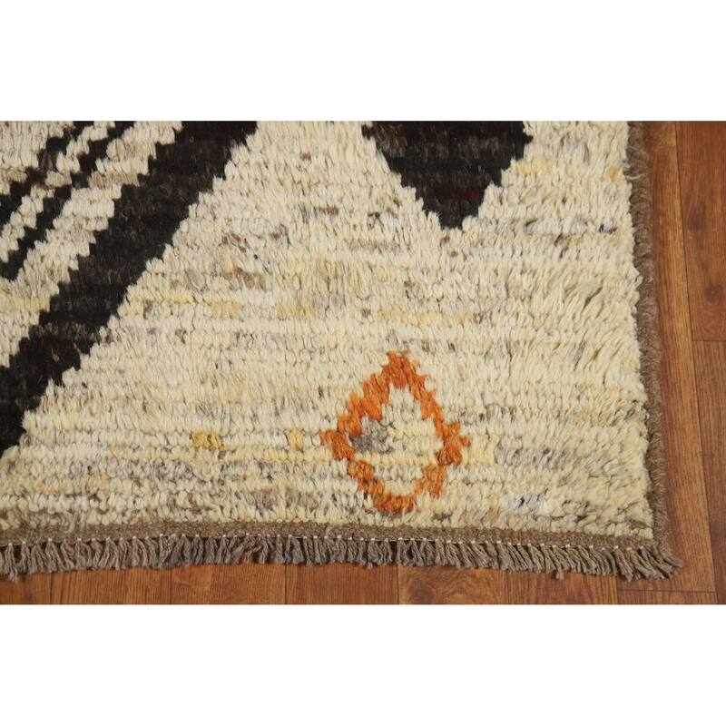 Moroccan Oriental Rug Handmade Beige Tribal Wool Carpet - 3'9" x 6'2"