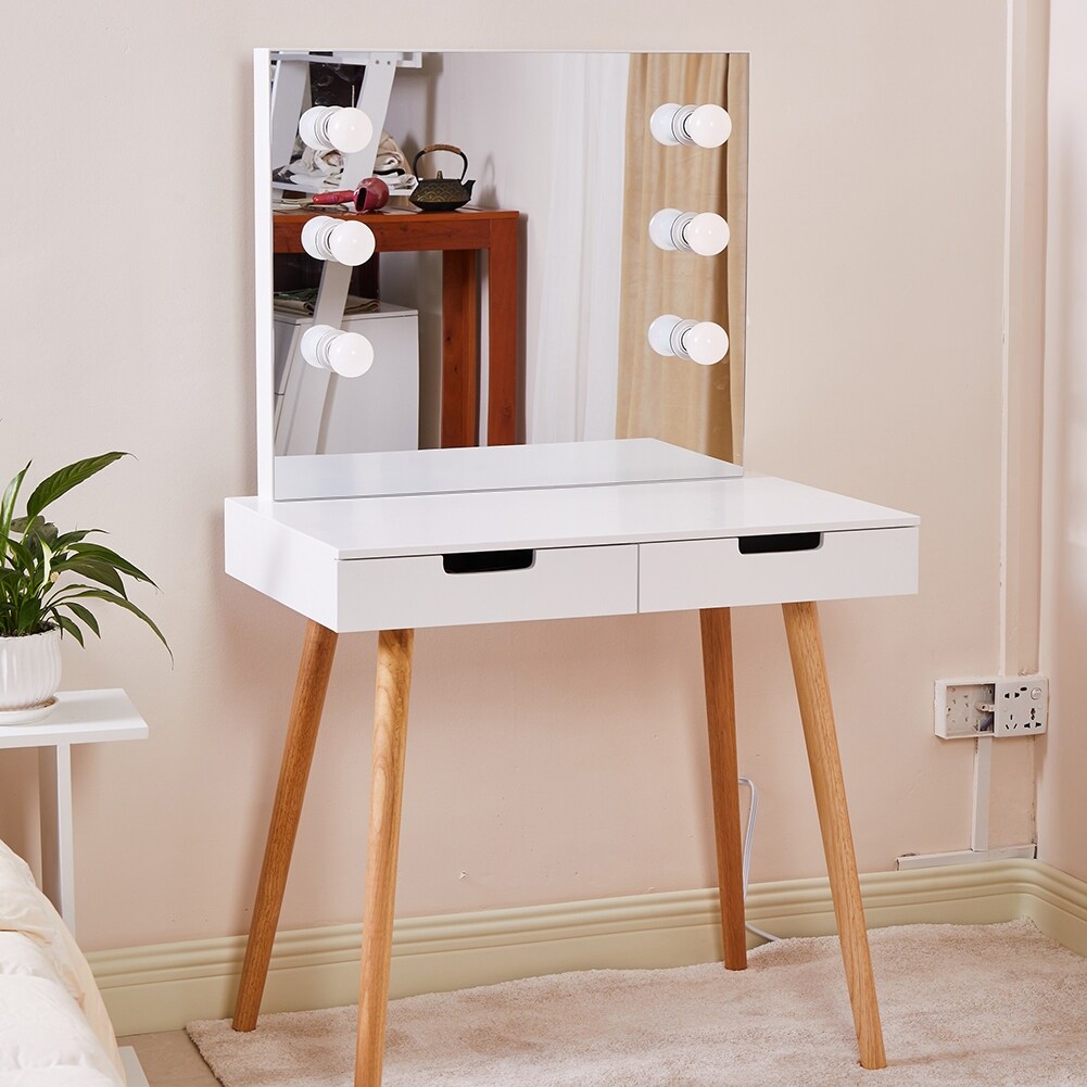 Organizedlife vanity table dressing desk with 2 makeup drawers dressing mirror with led light discount