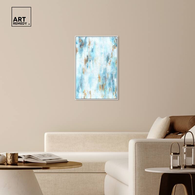 Art Remedy Textured Shades Framed Blue Abstract 1 Piece Canvas Wall Art