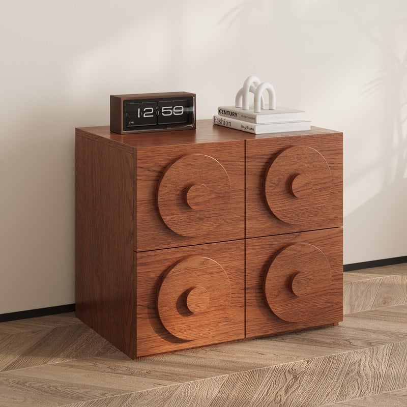 Modern 1-4 Pieces Modular Walnut Color Cabinets,TV Stands with Brown Solid Wood Veneer, Drawers & Caninets