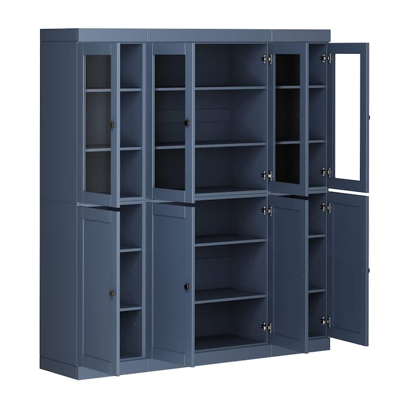 Palace Imports 100% Solid Wood 65" Pantry Cabinet with Clear Glass, Shaker Doors and Adjustable Shelves