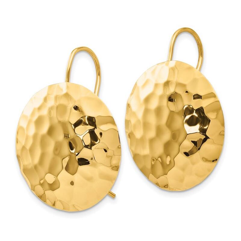 Curata 14k Yellow Gold Polished Kidney wire Hammered Circle Earrings - 29x24mm