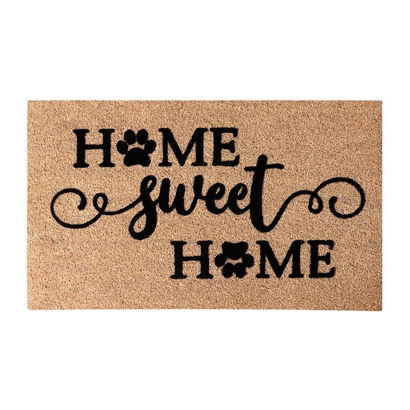 A1HC Natural Coir Flocked Doormat with Heavy Duty Non-Slip PVC Backing Fade Resistant, Pet Friendly Outdoor Welcome Mat - 24" X 36" - Home Sweet Home Black