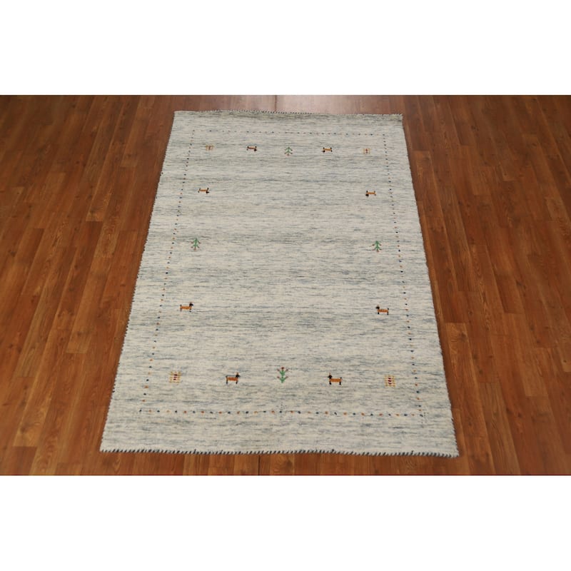 Little Animals Gabbeh Oriental Area Rug Hand-Knotted Wool Carpet - 4'0" x 5'10"