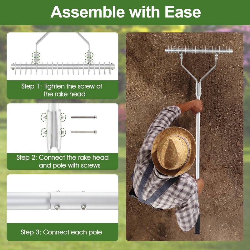 Gymax 70'' Garden Thatch Rake w/ Long Handle & 19 Curved Tines