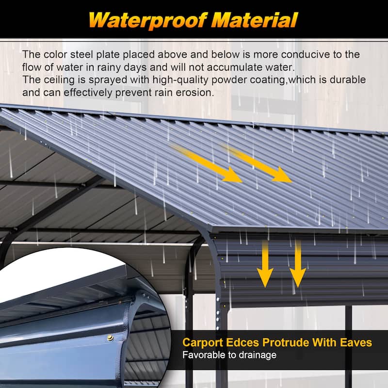 GDFStudio - Oliver Heavy Duty Outdoor Metal Carport with Waterproof Tarpaulin and Reinforced Base