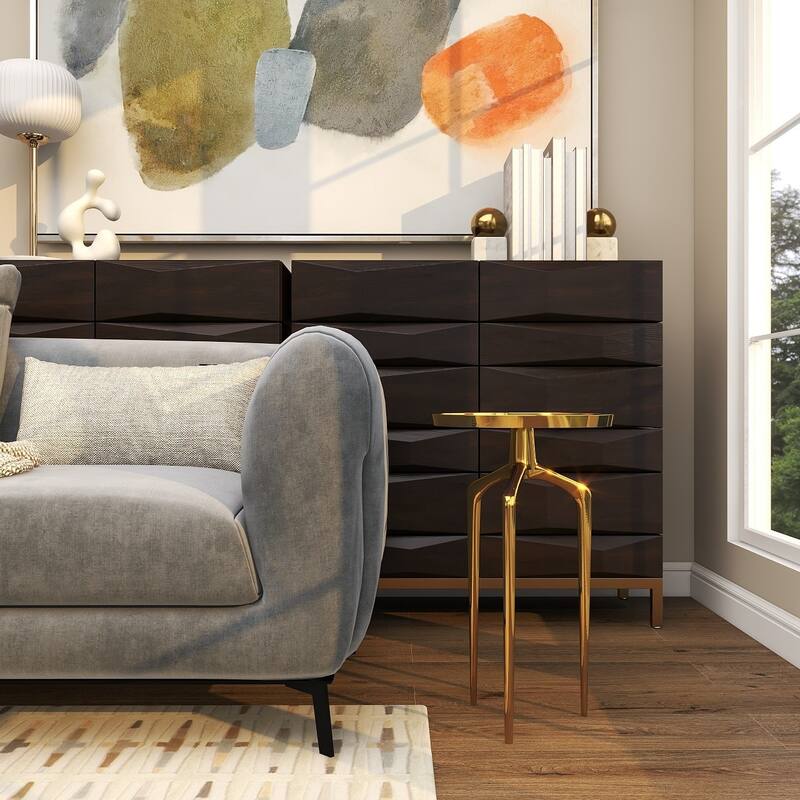 Aluminum Metal Tray Inspired Top Accent Table with 3 Tripod Legs - Gold, Silver or Black - Roche River Decor