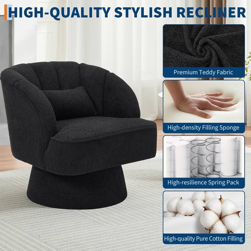 Velvet Upholstered 360° Swivel Accent Chair, Barrel Lounge Chair for Living, Bedroom Reading Nook
