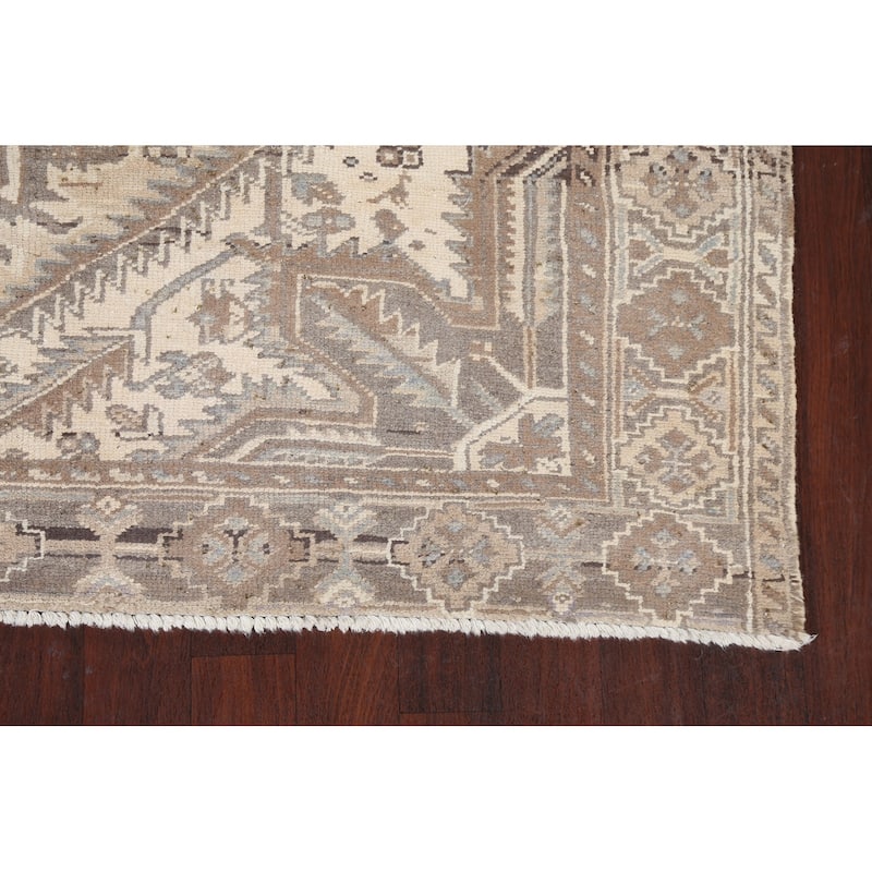 Vintage Geometric Distressed Heriz Persian Area Rug Wool Hand-knotted - 7'0" x 9'2"