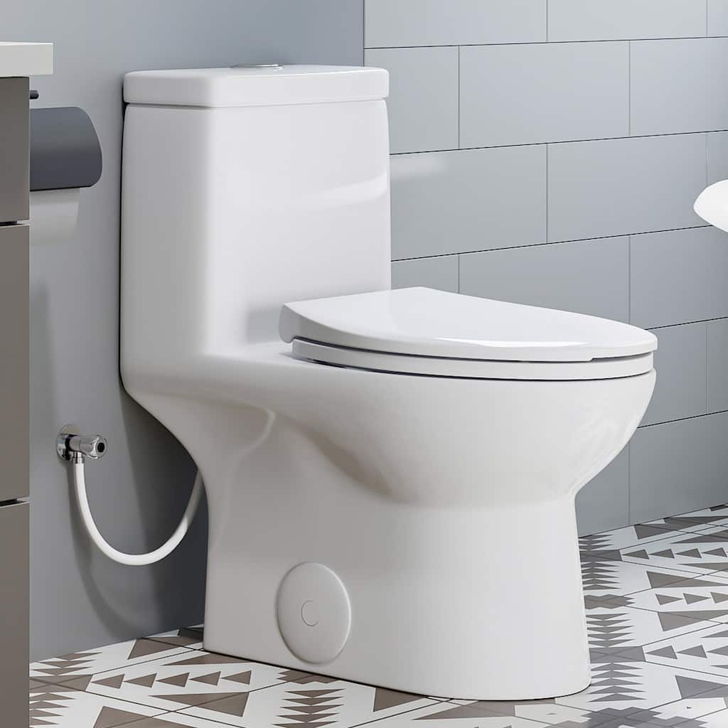 HOROW 1 Piece Dual Flush Elongated Toilet White 0.8 1.28 GPF Seat Included - N/A