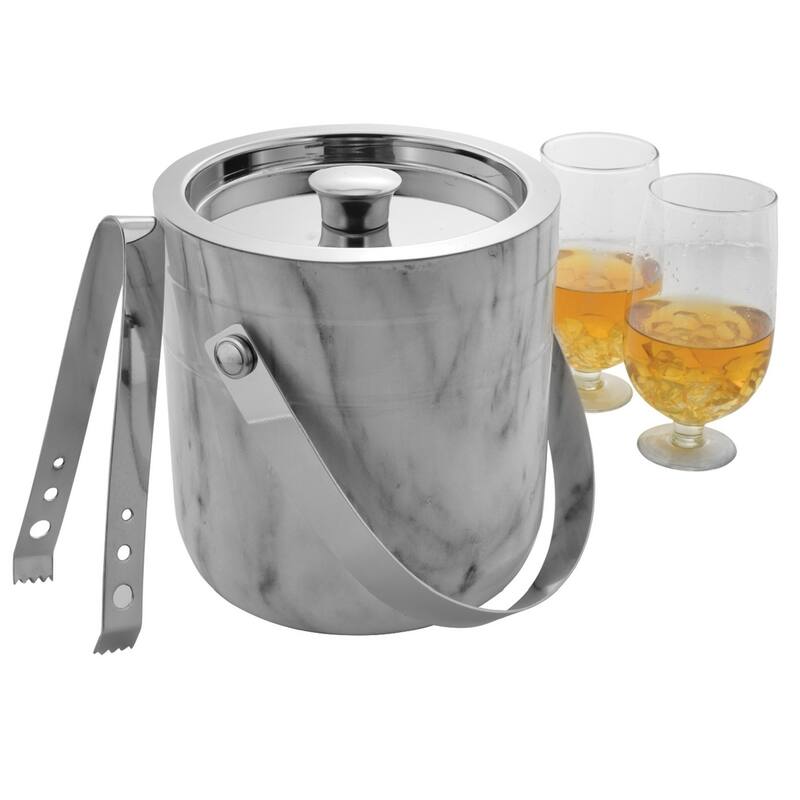 Sol Living Ice Bucket Double Wall Stainless Steel with Lid and Tongs