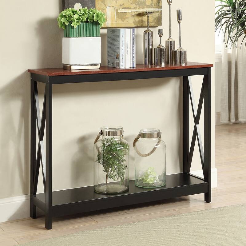 Convenience Concepts Oxford Console Table with Shelf - Cherry/Black