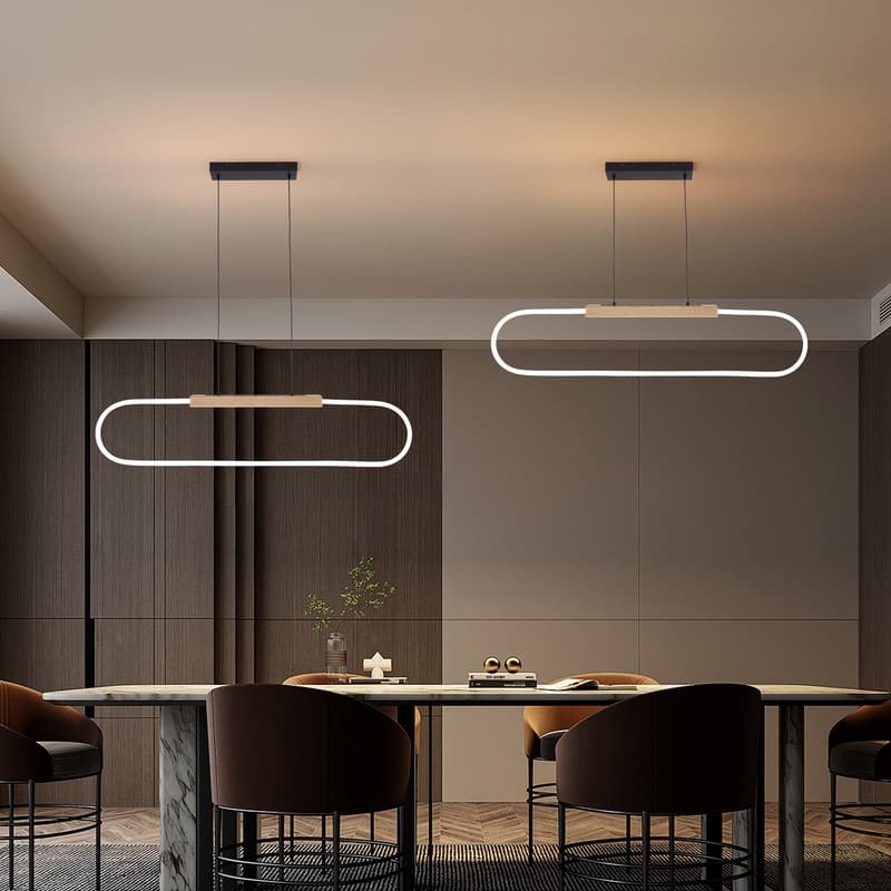 47.2" Modern LED Pendant Light Dimmable Acrylic Wood Chandelier Adjustable Hanging Light Fixture for Dining Room Kitchen Island