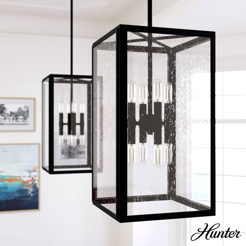 Hunter Felippe 8-Light Pendant w/Clear Seeded Glass, Industrial, Modern Farmhouse - Entry, Island, Dining Room - Natural Iron