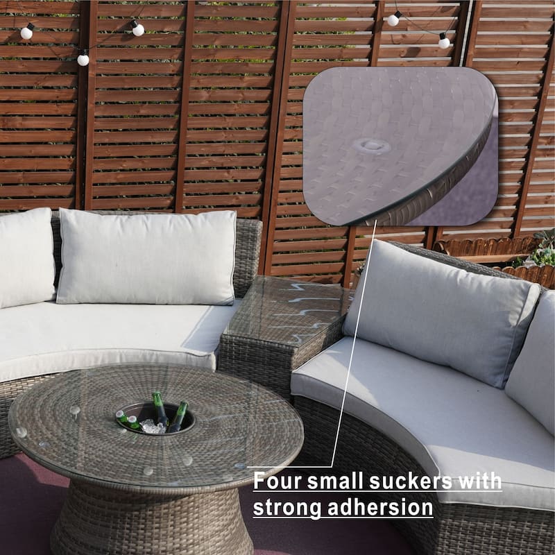 9-Piece Modular Patio Iron PE Rattan Sofa Set with Round Coffee Table