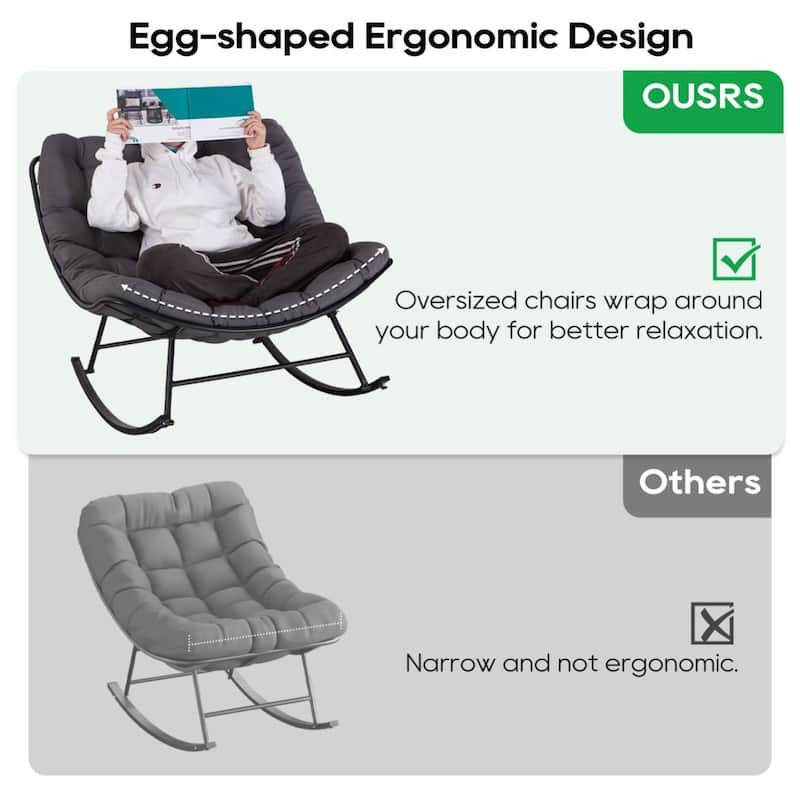 Outdoor Rocker Recliner Egg Reading Chair with Large Cushions (Set of 2)