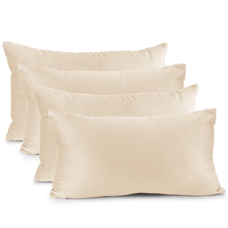 Nestl Solid Microfiber Soft Velvet Throw Pillow Cover (Set of 4) - 12" x 20" - Beige