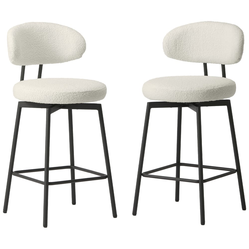 Bayville 27 Inch Faux Shearling Fabric Upholstered Swivel Counter Stool (Set of 2)