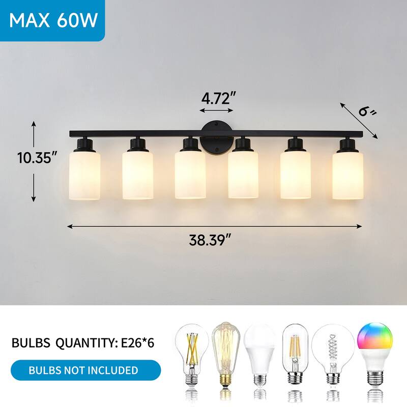 6-Light Matte Black Wall Lamps with White Glass Shades (No Bulbs) Sconce Lighting for Bedroom Living Room