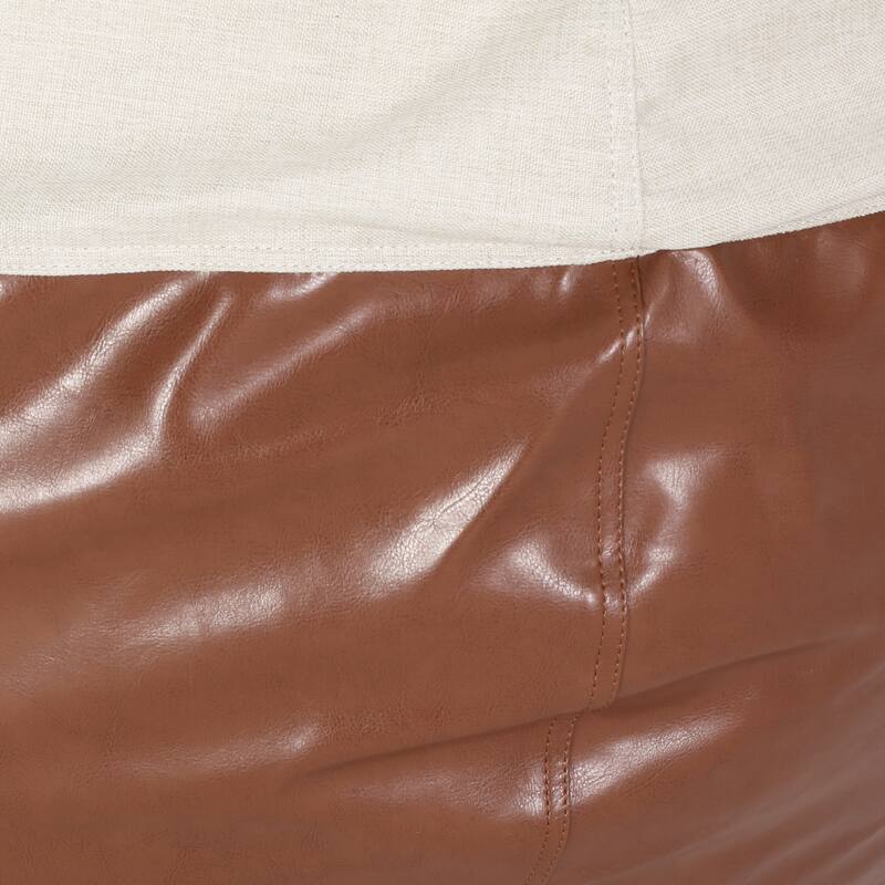 Maxi 5 Foot Two color Fabric and Faux Leather Rounded Bean Bag - Beige
