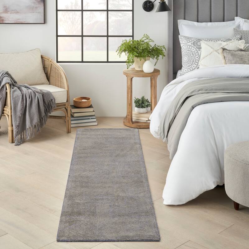 Michael Amini Abstract Linear Shimmer Area Rug - 2'3" x 8' - Slate