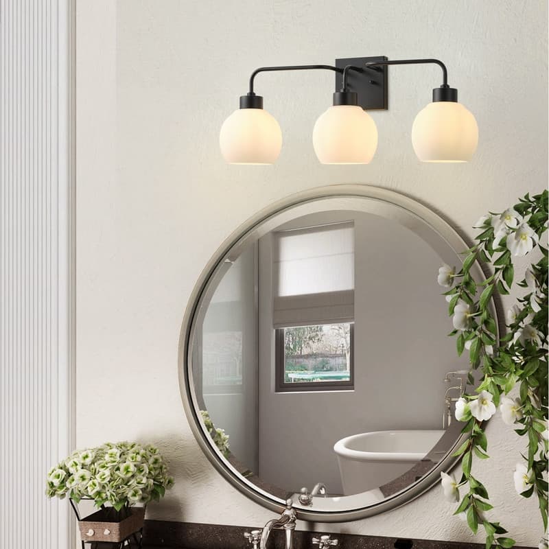 Modern 3-Light Wall Sconce with White Glass Shades for Bathroom Vanity