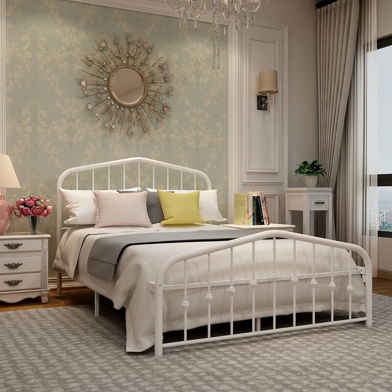 Alazyhome Platform Metal Bed Frame with Headboard, Iron Slat Support